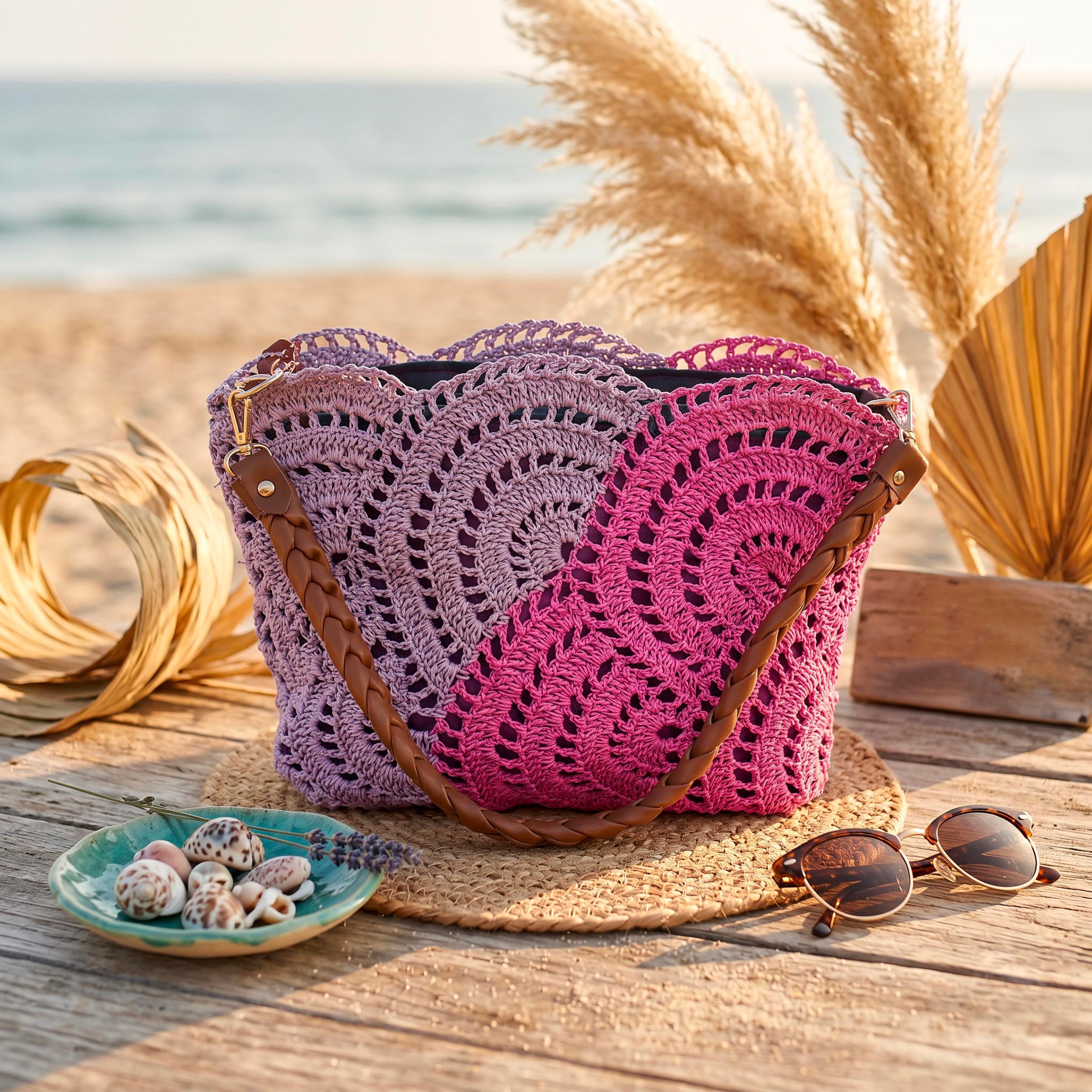 El Yapımı Kağıt İp Örme Yazlık Tote Çanta - Astarlı Boho Omuz Çantası